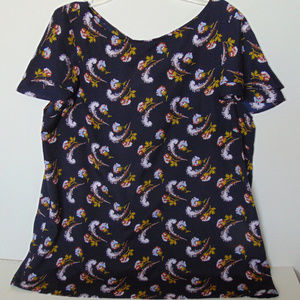 Banana Republic Navy Feather Print Blouse Medium